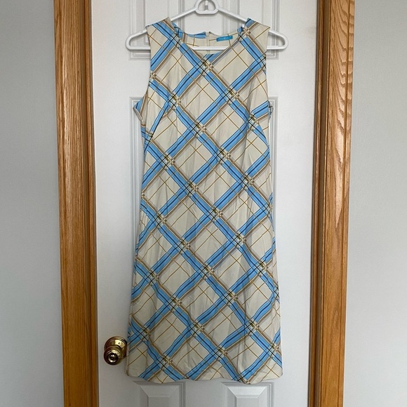 J McLaughlin Blue and Yellow Plaid Printed Sleeveless Dress Size Small - Picture 1 of 8